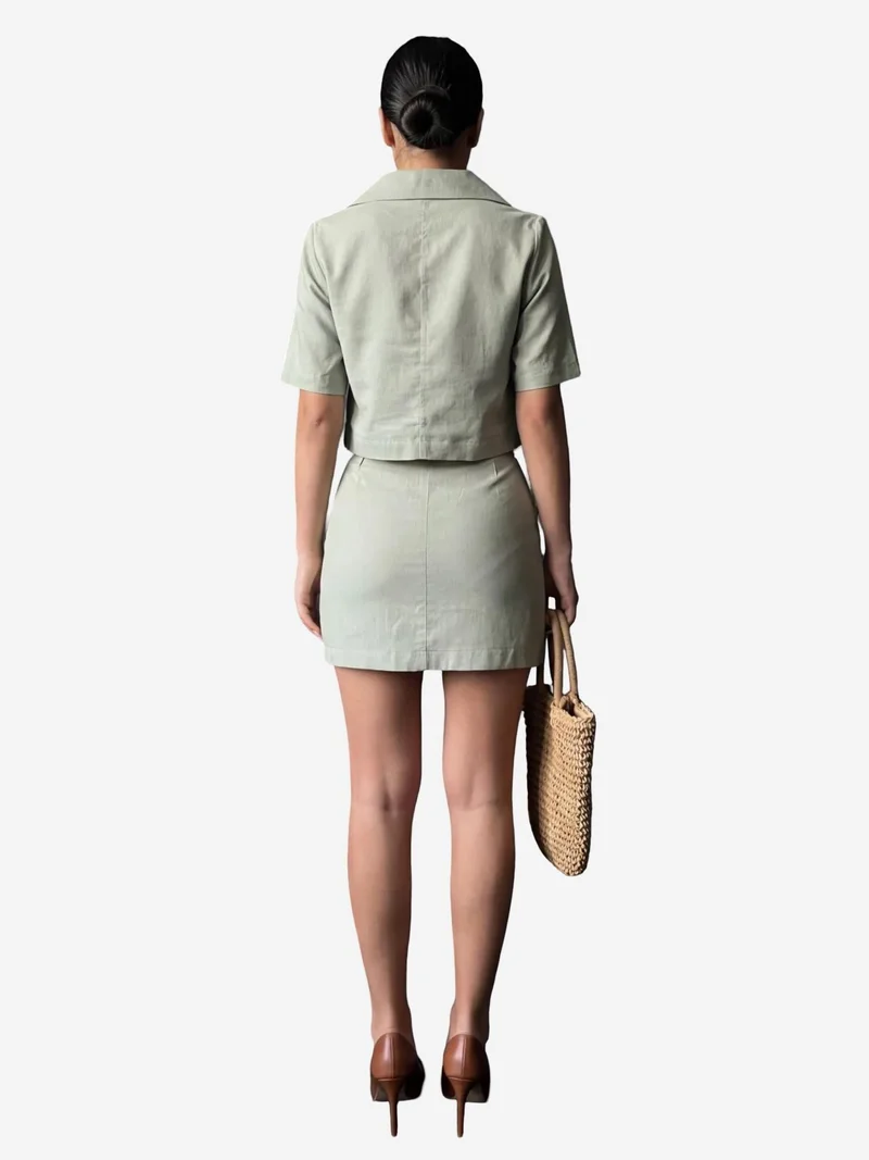 MY FASHION Mint Green MY FASHION Short Sleeve Crop Shirt & Mini Skirt Two-Piece Set for Women | Best Price UAE